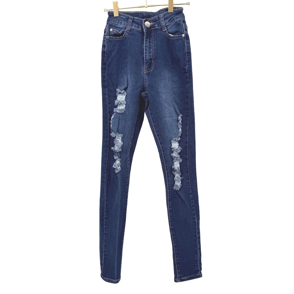 B.O.B Jeans Skinny Jeans Women 1/2 Dark Blue Distressed High Rise